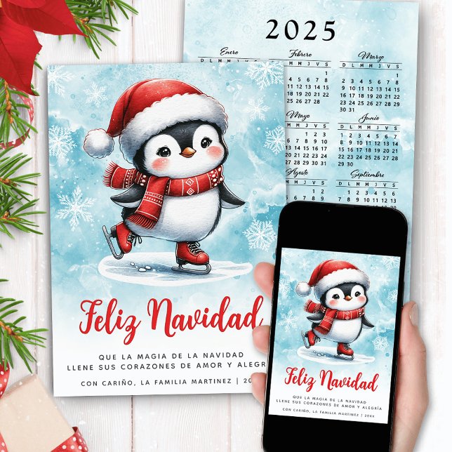 Feliz Navidad Elegant Spanish Christmas Penguin Holiday Card (Creator Uploaded)