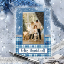 Feliz Navidad Elegante Azul Flat Holiday Card