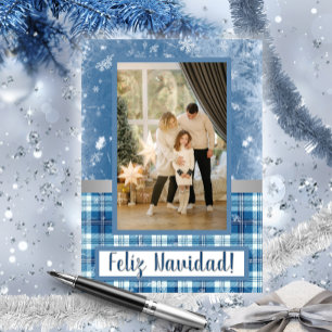 Feliz Navidad Elegante Azul Flat Holiday Card