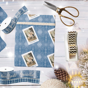 Feliz Navidad Elegante Azul Tarjeta de Iman Wrapping Paper