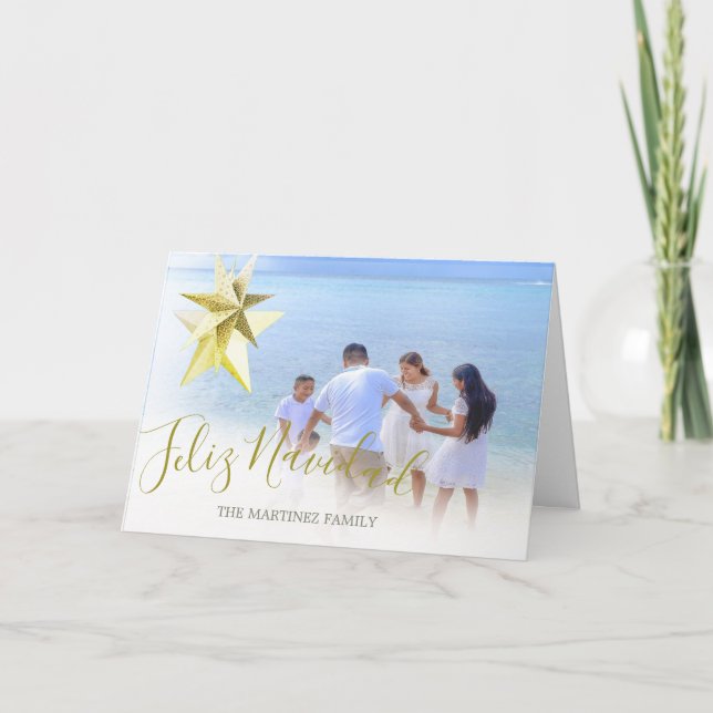 Feliz Navidad Family Photo Parol Spanish Card (Front)