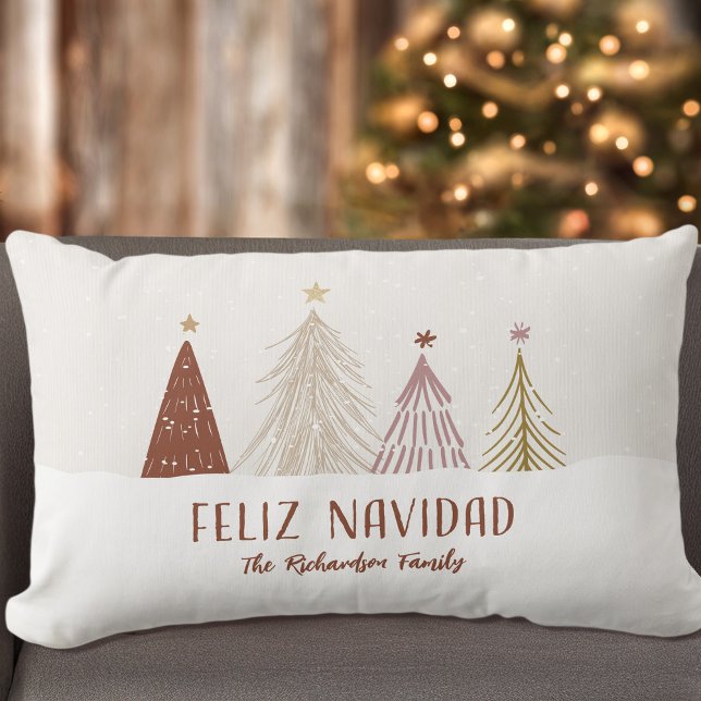 Feliz Navidad Festive Christmas Holiday Trees  Lumbar Cushion (Creator Uploaded)