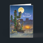 Feliz Navidad Festive Funny Cat Christmas Holiday Card<br><div class="desc">Create your own personalised festive, funny cat Christmas cards on a fun DIY template this holiday season... The unique illustration painted by Raphaela Wilson depicts a brown and black Bengal cat playing a Spanish guitar next to a cactus with colourful green, white and red Christmas lights. The beautiful desert night...</div>