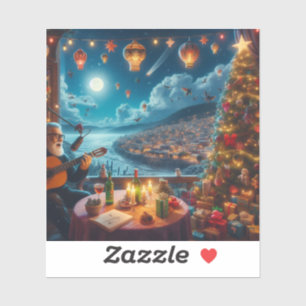 Feliz Navidad Festive Guitar Player Coastal Town