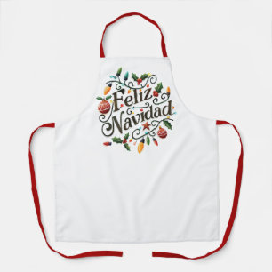 Feliz Navidad Festive Retro Light Bulbs and Holly Apron