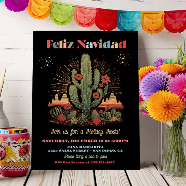 Feliz navidad Fiesta Cactus Desert Evening Invitation (Creator Uploaded)