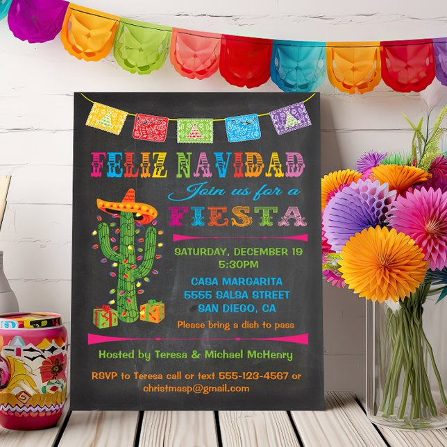 Feliz navidad Fiesta Cactus on Chalkboard Invitation (Creator Uploaded)