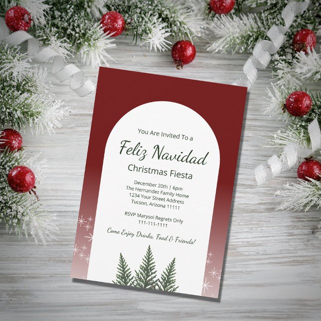 Feliz Navidad Fiesta Christmas Trees Festive Red Invitation (Creator Uploaded)