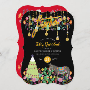 Feliz Navidad Fiesta Invitation Folk Flowers Burro