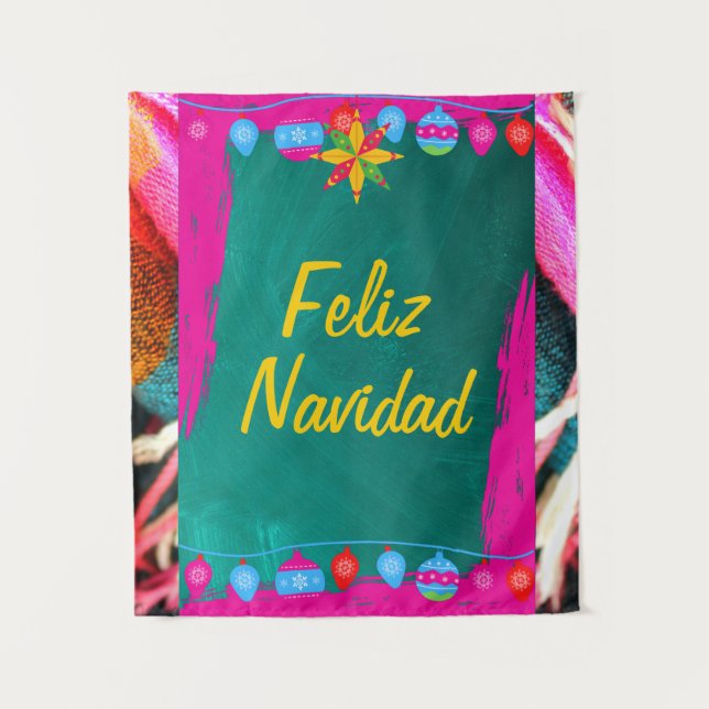 Feliz Navidad Fiesta On Pink & Green Tapestry (Front)