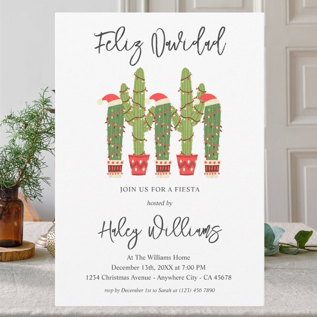 Feliz navidad Fiesta Watercolor Cactus Christmas Invitation (Creator Uploaded)