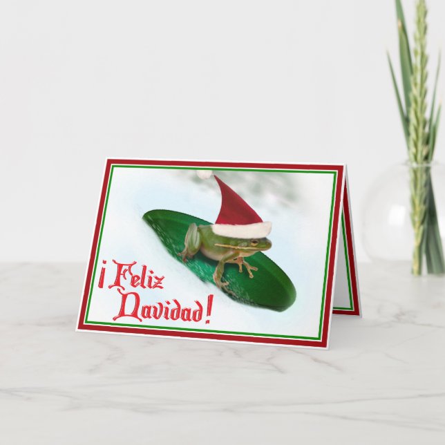 Feliz Navidad - Frog Dashing Through the Snow Holiday Card (Front)