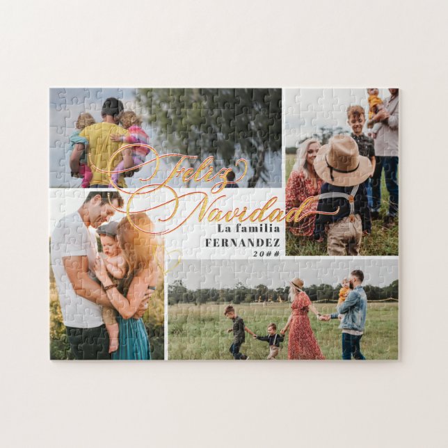 Feliz Navidad Gold Christmas Four Photo Collage Jigsaw Puzzle (Horizontal)