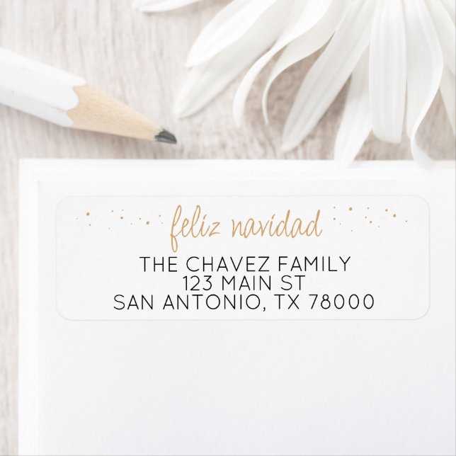 Feliz Navidad Gold Return Address Return Address Label (Insitu)