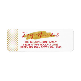 Feliz Navidad Gold Trees Foil Brush Hand Lettered Return Address Label