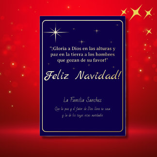 Feliz Navidad Golden & Blue Luke 2:14 Verse Foil Holiday Card