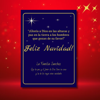 Feliz Navidad Golden & Blue Luke 2:14 Verse Holiday Card