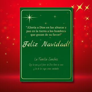 Feliz Navidad Golden & Green Luke 2:14 Verse Foil Holiday Card