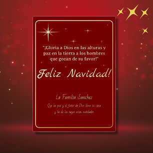 Feliz Navidad Golden & Red Luke 2:14 Verse Foil Holiday Card