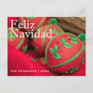 Feliz Navidad - Green/Red Ornament Decoration Holiday Postcard