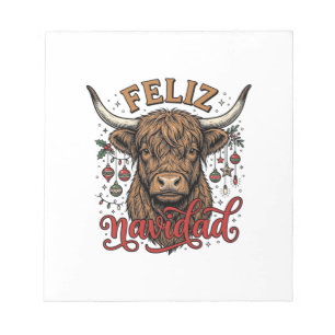 Feliz Navidad Highland Cow Vintage Christmas Shirt Notepad