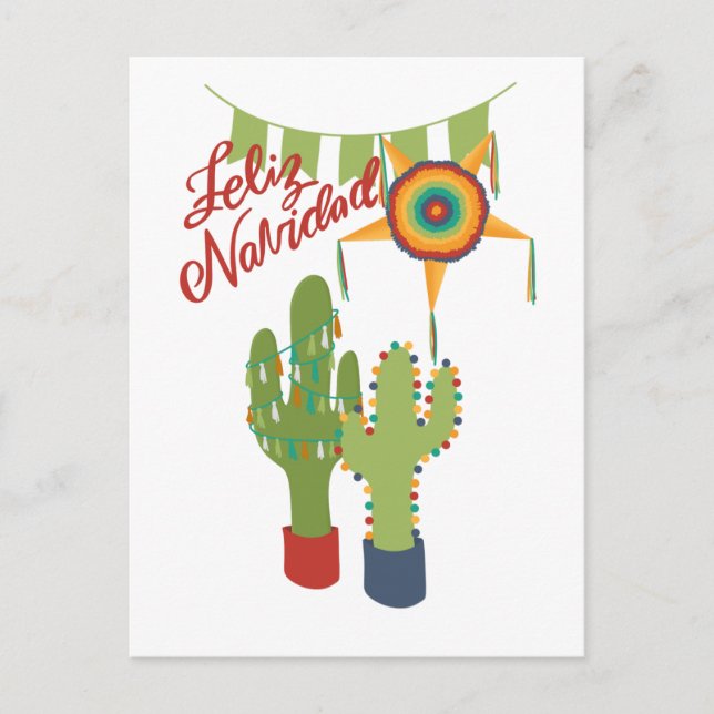 Feliz Navidad holiday card with decorated cactus (Front)