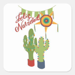 Feliz Navidad holiday card with decorated cactus Square Sticker