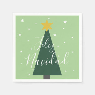 Feliz Navidad holiday green tree snow and stars Napkin