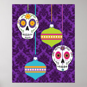 Feliz Navidad Holiday Sugar Skull Poster/Print Poster