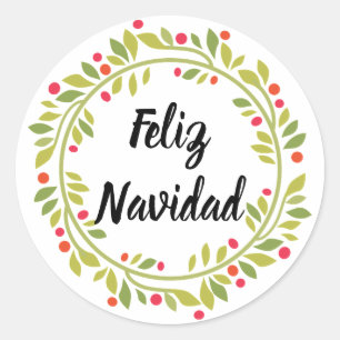 Feliz Navidad Holiday Wreath Christmas Classic Round Sticker