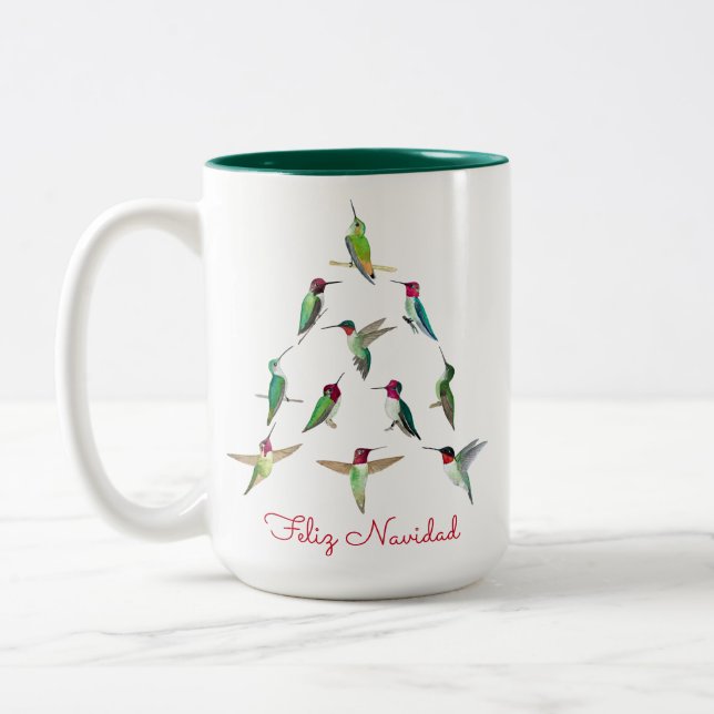 Feliz Navidad Hummingbird Christmas Two-Tone Coffee Mug (Left)
