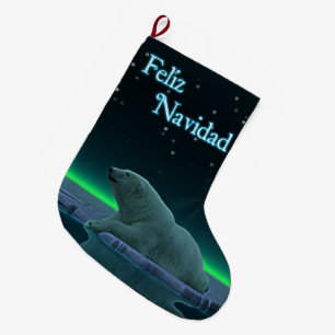 Feliz Navidad - Ice Edge Polar Bear Large Christmas Stocking