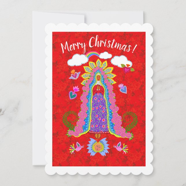 Feliz Navidad Lady of Guadalupe Holiday Flat Card (Front)