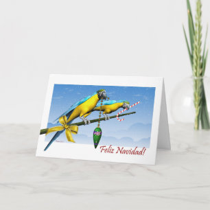 Feliz Navidad Macaw Parrot Spanish Christmas Card