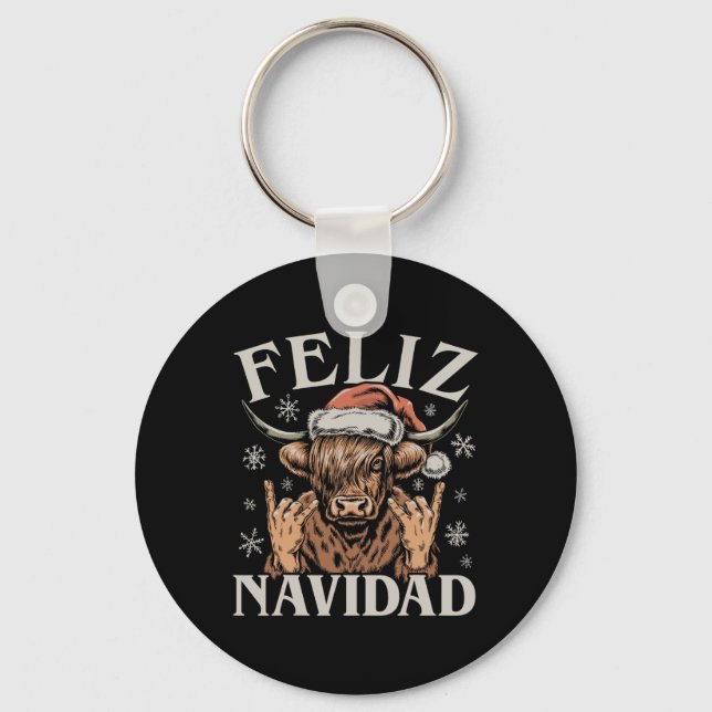 Feliz Navidad Meme Emo Cow Funny Meme Christmas  Key Ring (Front)