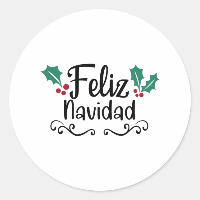 Feliz Navidad Merry Christmas Classic Round Sticker (Front)