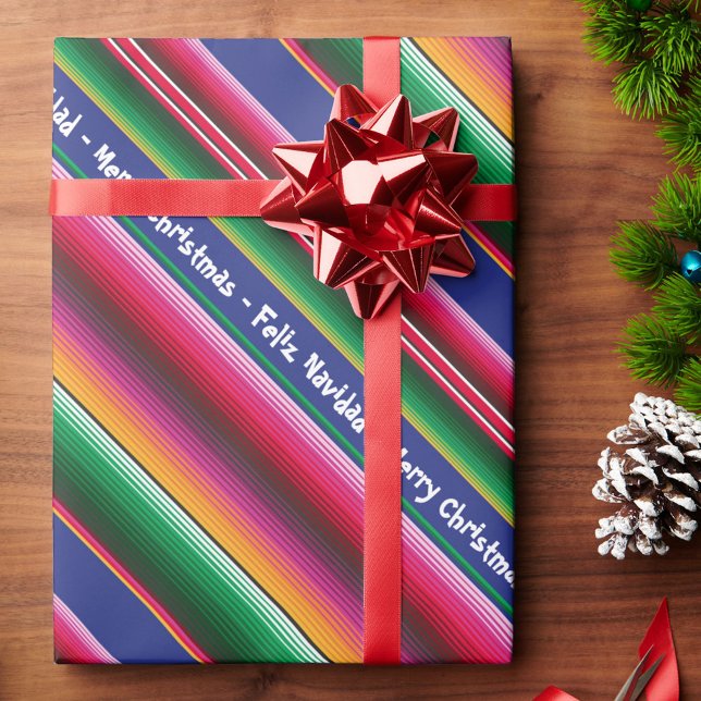 Feliz Navidad Merry Christmas Colourful Serape Gif Wrapping Paper (Creator Uploaded)