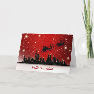 Feliz Navidad Merry Christmas in Spanish and santa Holiday Card