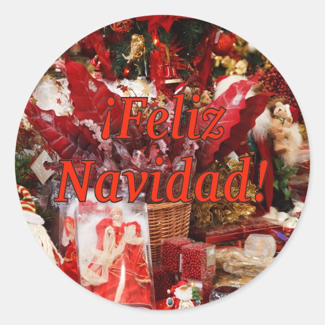 ¡Feliz Navidad! Merry Christmas in Spanish rf Classic Round Sticker (Front)