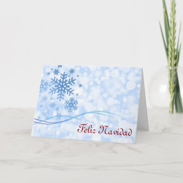 Feliz Navidad Merry Christmas in Spanish snowflake Holiday Card (Front)