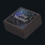 ¡Feliz Navidad! Merry Christmas in Spanish wf Jewellery Box<br><div class="desc">¡Feliz Navidad! Merry Christmas in Spanish.  White stars on a black and blue night background. White font</div>