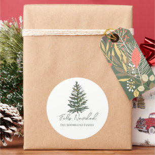Feliz Navidad-Merry Christmas Tree and Lights  Classic Round Sticker