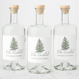 Feliz Navidad-Merry Christmas Tree and Lights Liquor Bottle Label