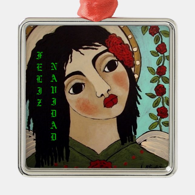 Feliz Navidad Mexican Angel Metal Tree Decoration (Front)