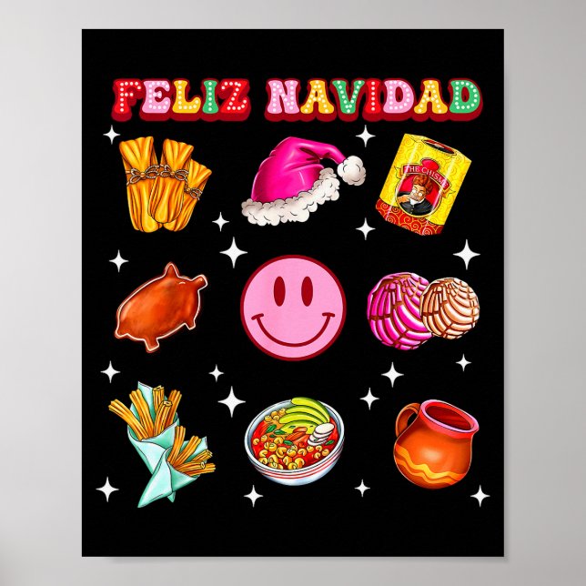 Feliz Navidad Mexican Christmas Mexico Food Men Wo Poster (Front)
