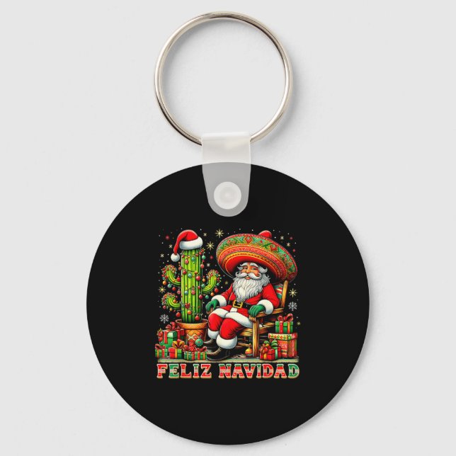 Feliz Navidad Mexican Christmas Santa Sombrero Cac Key Ring (Front)