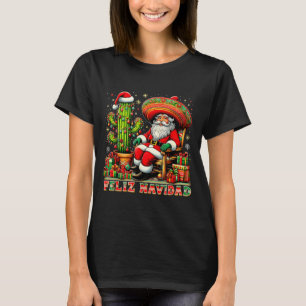 Feliz Navidad Mexican Christmas Santa Sombrero Cac T-Shirt