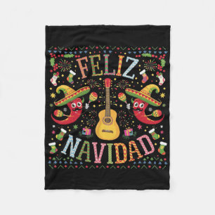 Feliz Navidad Mexican Fiesta Pepper Christmas Ugly Fleece Blanket