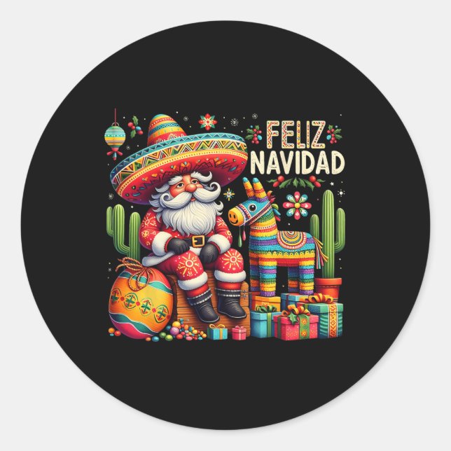 Feliz Navidad Mexican Funny Christmas Santa Festiv Classic Round Sticker (Front)