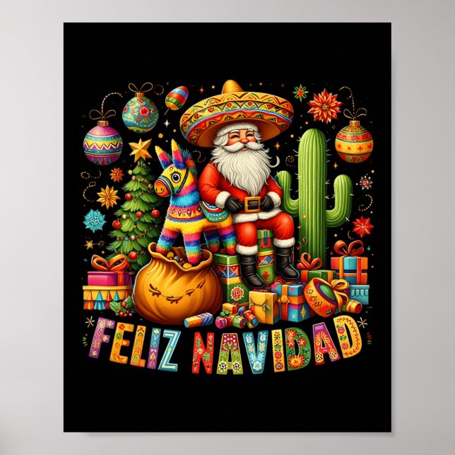 Feliz Navidad Mexican Funny Christmas Santa Festiv Poster (Front)